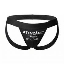 Cueca Jockstrap Masculina Sensual Com Frase Provocante Cor:PretoTamanho:38-46 Cueca Jockstrap Masculina Sensual Com Frase Provocante Cor:PretoTamanho:38-46