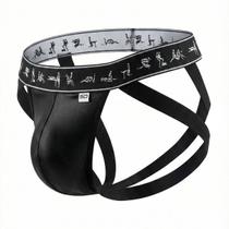 Cueca Jockstrap Preta Faixa Dupla Cirrê Sexy Elástico Largo Temático Ajustável 38 ao 46