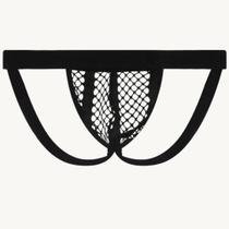 Cueca jockstrap sexy suporte atletico com faixa aberta tecido arrastao furadinho sem forro