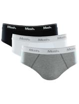 Cueca Mash Slip Cotton Basic Branca/ Preta/ Cinza Mescla Pack 3UN