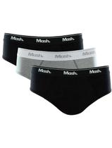 Cueca Mash Slip Cotton Basic Preta/ Cinza Mescla Pack 3UN
