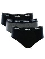 Cueca Mash Slip Cotton Basic Preta/ Grafite Mescla Pack 3UN