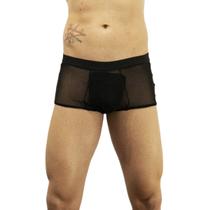Cueca Mini Boxer Preta Transparente Sexy em Tule John Skull