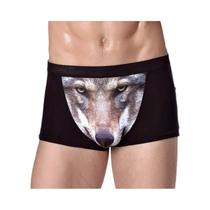 Cuecas Boxer Masculinas De Modal Com Estampa De Lobo E Águia, Com Bolsa U E Efeito De Volume,