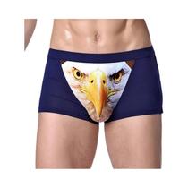 Cuecas Boxer Masculinas De Modal Com Estampa De Lobo E Águia, Com Bolsa U E Efeito De Volume,