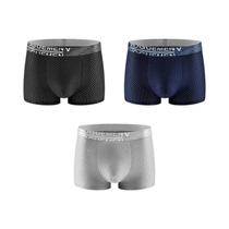 Cuecas Boxer Masculinas De Seda Gelada Tamanho Grande, Conjunto De 3 Peças, Roupa Íntima Respirável