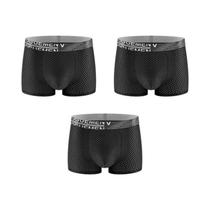 Cuecas Boxer Masculinas De Seda Gelada Tamanho Grande, Conjunto De 3 Peças, Roupa Íntima Respirável