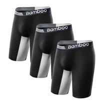 Cuecas boxer masculinas eBamboo, pernas compridas, antiatrito, pacote com 3 unidades, pretas L
