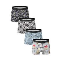 Cuecas Boxer Masculinas Estampadas Oversized, Pacote Com 4, Estilo Europeu Americano, Confortáveis
