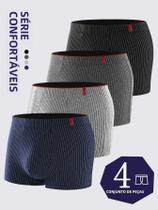 Cuecas Boxer Masculinas Listradas Respiráveis E Confortáveis, Pacote Com 4, Ajuste Solto Casual