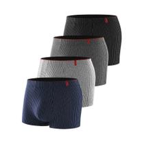 Cuecas Boxer Masculinas Listradas Respiráveis E Confortáveis, Pacote Com 4, Ajuste Solto Casual
