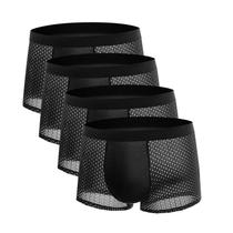 Cuecas Boxer Masculinas plus Size De Seda Gelada Com Malha, Pacote Com 4, Respiráveis, Para Verão, Cuecas Boxer Masculinas plus Size De Seda Gelada Com Malha, Pacote Com 4, Respiráveis, Para Verão,