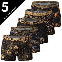 Cuecas Boxer Masculinas plus Size Pretas Com Estampa Dourada, Pacote Com 510 Peças, Confortáveis E