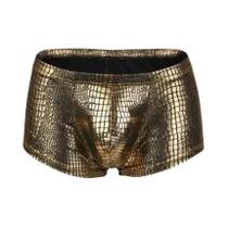 Cuecas Boxer Masculinas Sensuais De Couro Com Estampa De Pele De Cobra, Abertura Frontal, Sem