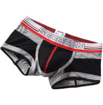 Cuecas Boxer Masculinas Slim Fit De Algodão Com Cintura Média Baixa, Cores Contrastantes E Bolsa