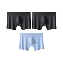 Cuecas Boxer Masculinas Ultrafinas De Seda Gelada Sem Costura 3 Peças - Shorts De Verão Sexy E