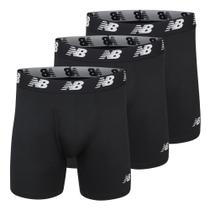 Cuecas boxer New Balance 6 para homens com bolsa, pacote com 3 unidades pretas L