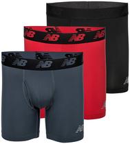 Cuecas boxer New Balance 6 para homens, pacote com 3 cuecas pretas, vermelhas/azuis, pequenas
