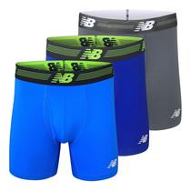 Cuecas boxer New Balance 6 para homens, pacote com 3, Team Royal/Lead/Bolt