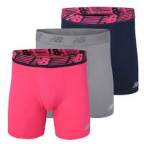 Cuecas boxer New Balance 6 para homens, pacote com 3, zince/pigmento/aço rosa
