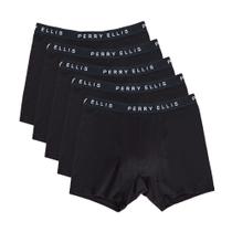 Cuecas boxer Perry Ellis de algodão elástico para homens, pacote com 5 unidades pretas