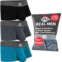 Cuecas boxer Real Men, pacote com 3 bolsas modais D para homens, preta/azul/cinza Cuecas boxer Real Men, pacote com 3 bolsas modais D para homens, preta/azul/cinza