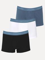 Cuecas Calvin Klein Low Rise Trunk Blue Print Branca/ Preta /Azul Marinho Pack 3UN