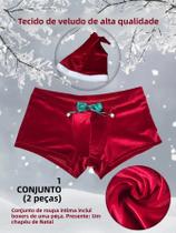 Cuecas De Veludo Masculinas De Natal Com Laço E Sino, Chapéu De Natal Grátis, Roupa Íntima Sexy De Cuecas De Veludo Masculinas De Natal Com Laço E Sino, Chapéu De Natal Grátis, Roupa Íntima Sexy De