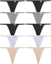 Cuecas FINETOO, pacote com 10 tangas de algodão com fio dental Cuecas FINETOO, pacote com 10 tangas de algodão com fio dental