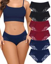 Cuecas íntimas de algodão LEVAO Lace Cheeky, pacote com 6 calcinhas femininas