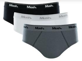 Cuecas Mash Slip Algodão Cinza Escuro/Branco/Preto Kit com 3 Peças