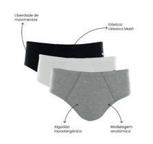 Cuecas Mash Slip Algodão Kits 3 peças Cinza Mescla Claro