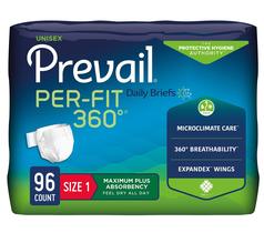 Cuecas para incontinência Prevail Per-Fit 360, tamanho 1, 96 ct