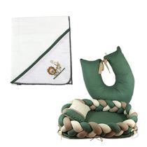 Cueiro Bordado Lumana + Combo Almofada de Amamentar e Ninho Lumana Verde Musgo