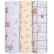 Cueiro de Bebê Flanelado Papi Baby 80x80cm Kit C/3 Unidades