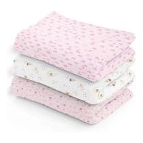 Cueiro Estampado Flanelado Bebê Menina Menino Kit C/ 3 Unidades 80x60cm - Papi