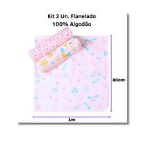 Cueiro Flanelado 03 Unidades Estampado Rosa 100cm x 80cm Menina- Papi