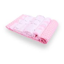 Cueiro Flanelado 3 Unidades Rosa Bêbê Estampado 80Cm X 80Cm Menina