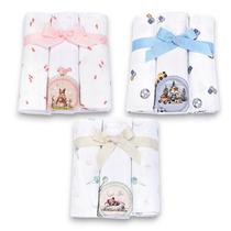 Cueiro Flanelado Algodão 80cm 3Pçs Enxoval Bebê Bordado Mimo