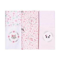 Cueiro Flanelado Com 3 Pçs Animais Rosa 80cm X 80cm Papi