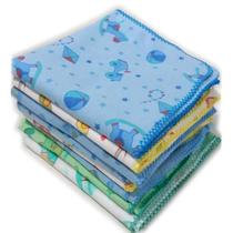 Cueiro Flanelado Estampado 80X80Cm Com Crochê Azul