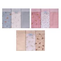 Cueiro Fralda Ombro Bainha Bordada Algodão Enxoval Bebê 3 Un