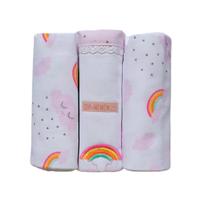Cueiro Manta Bebê Flanelado Kit c/03 Un 80cm x 80cm Bordado Cia do Neném