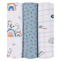Cueiro Manta Flanelado Composê 100% Algodão 80x80cm Kit Com 3 Unidades - Papi Baby