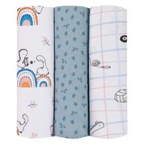 Cueiro Manta Flanelado Composê 100% Algodão 80x80cm Kit Com 3 Unidades Papi Baby