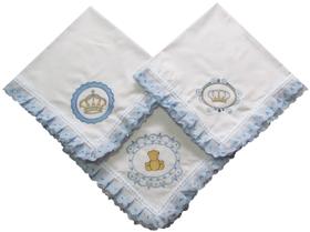 Cueiro Manta Soft Para Bebê Bordada Com Lese 100% Algodão Kit 03 Peças Para Passeio e Maternidade