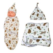 Cueiro Swaddle Algodão Ajuste Auto-colante Touca Capivara