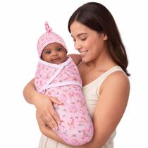 Cueiro Swaddle Algodão Ajuste Auto-colante Touca Elefantinha -