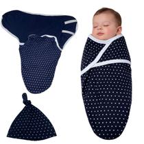 Cueiro Swaddle Algodão Ajuste Auto-colante Touca Poá Neutro -
