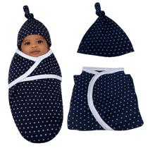 Cueiro Swaddle Algodão Ajuste Auto-colante Touca Poá Neutro -